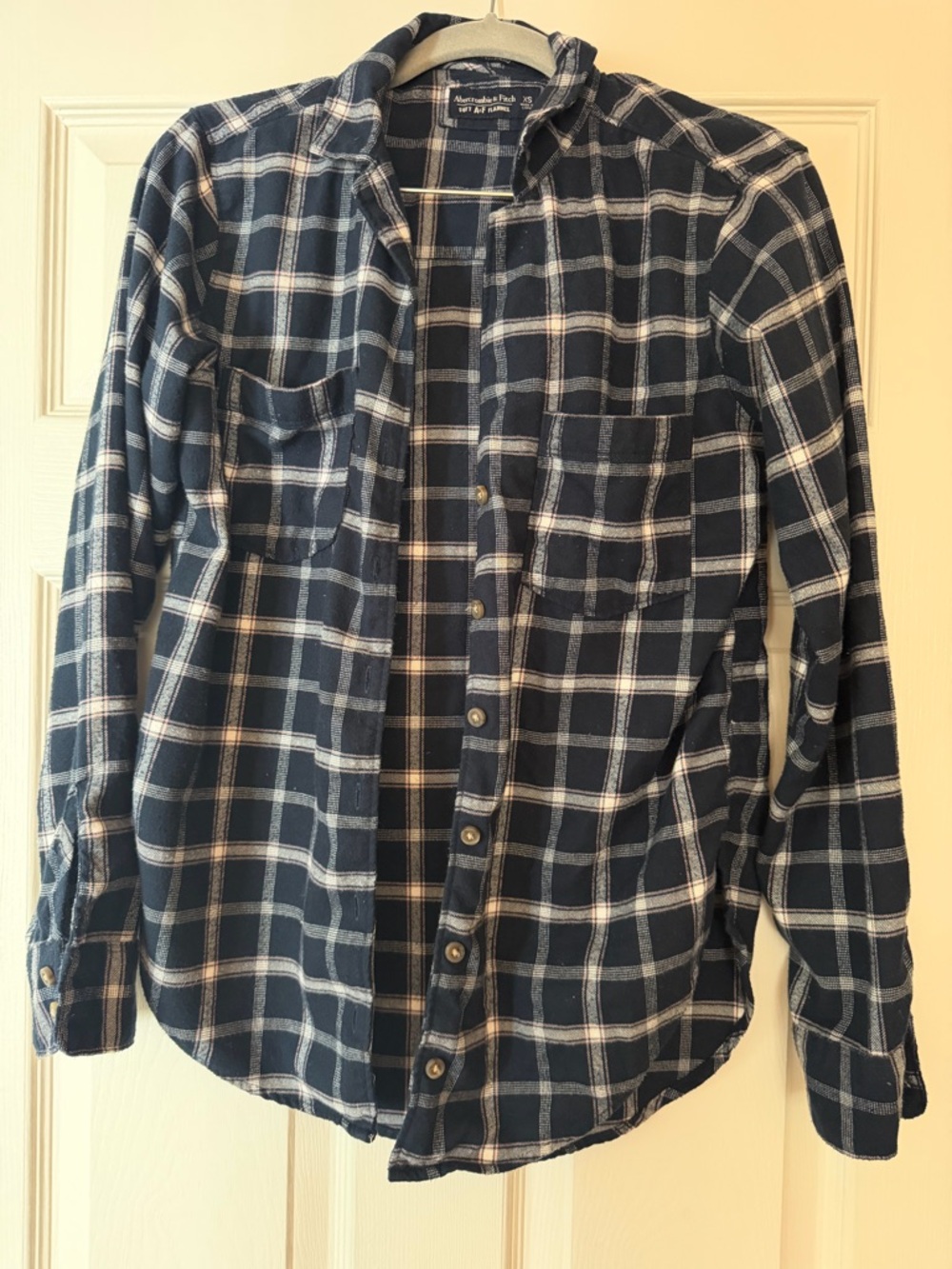 Abercrombie & Fitch Navy and White Plaid Button-Down Shirt